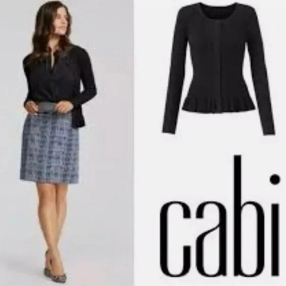 Cabi Black ‘Party’ Cardigan With Ruffle Hem, Ribbed, Cropped Outerwear, Size Md - Picture 2 of 11
